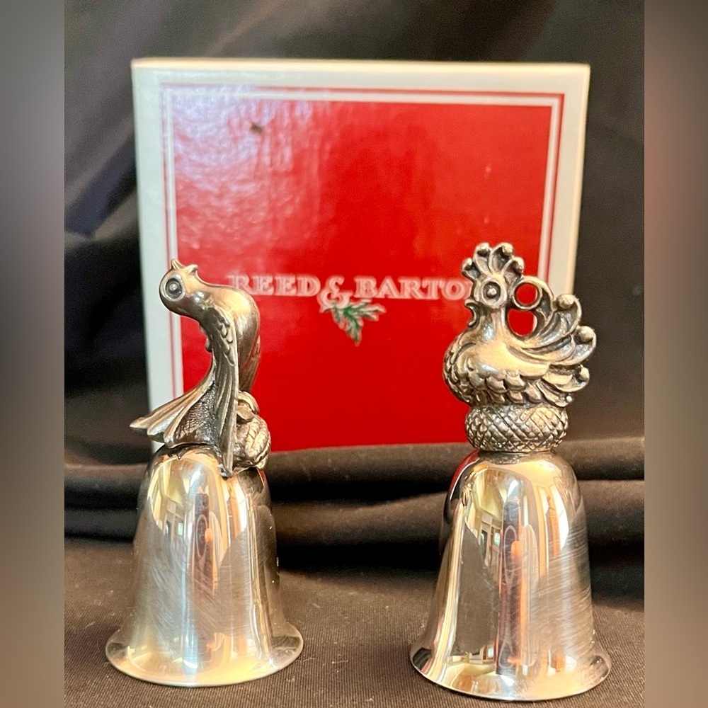 Vtg Reed & Barton Silverplate 12 Days Christmas Bell Ornaments French Hens Birds